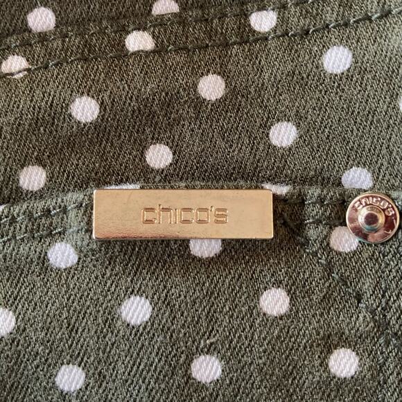 Chico's So Slimming Girlfriend Ankle Jean Size 2 Moss Green w/ White Polka Dots - Picture 11 of 11